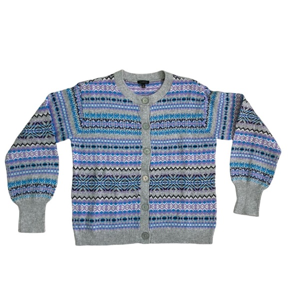 Talbots Crewneck Fair Isle Cardigan and Scarf Lavender/Gray/Blue/Black (Size XS) - Picture 3 of 11